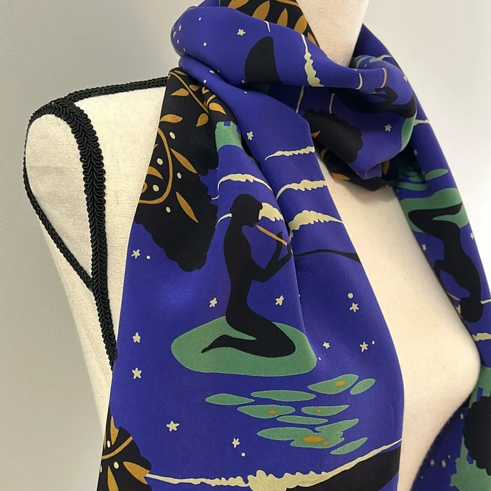 Scarf in a Artful Starry Nighttime Water Lily Design